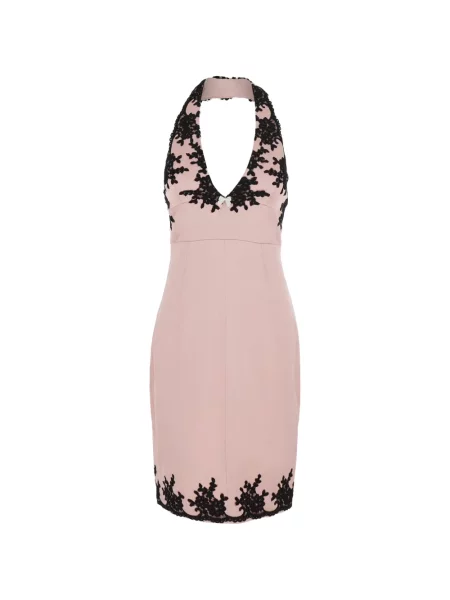 Rochie mini Markgong din dantelă cu gât halter roz