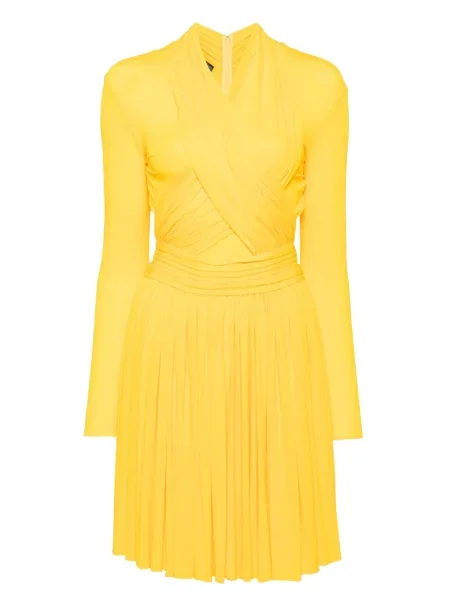 Długa sukienka maxi Herve L. Leroux z długim rękawem garniturowa żółta