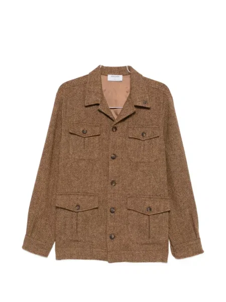 Geacă Gran Sasso de lână cu model herringbone maro
