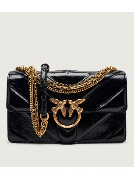 Pinko De piele geantă pe umăr Love One Classic Tripla Catena negru