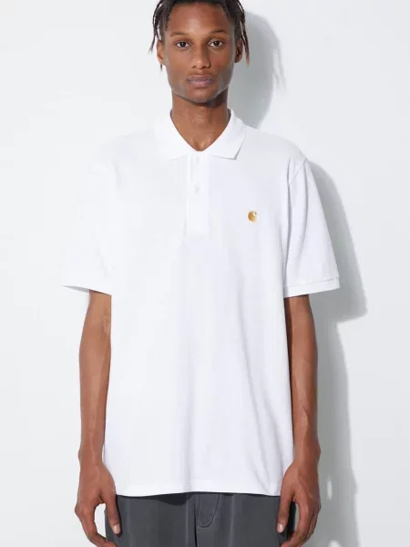 Tricou Carhartt WIP S/S Chase Pique Polo UNISEX White/ Gold M alb