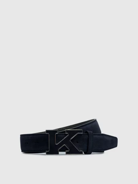 Замшевый ремень Kiton с ремешками синий