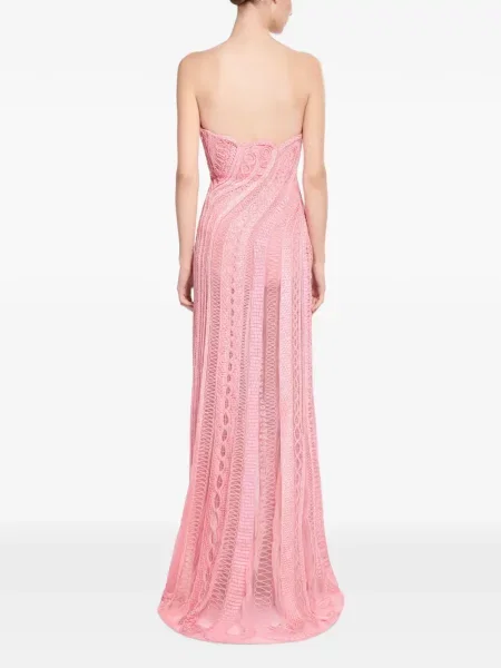 Μάξι φόρεμα Elie Saab με κέντημα στράπλες ροζ