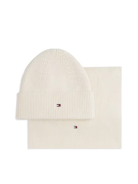 Tommy Hilfiger Șal + căciulă cu adaos de lână bej