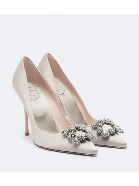 Pantofi cu toc Roger Vivier din satin cu model floral gri