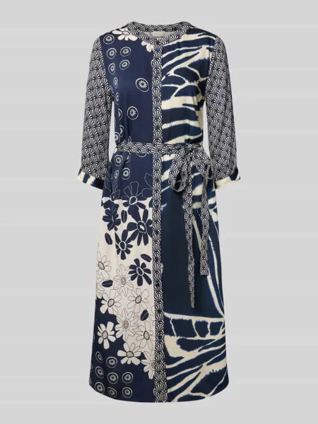 Sukienka midi z okrągłym dekoltem Milano Italy granatowa