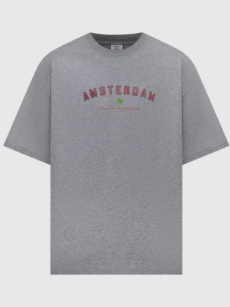 Меланжева футболка в принт Vetements сіра