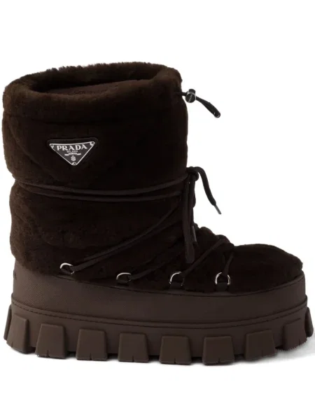 Cizme scurte Prada cu șireturi din dantelă maro