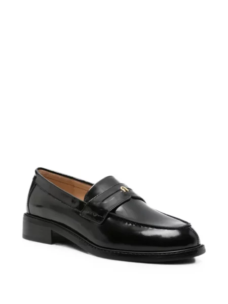 Kožne loaferice Furla s autogramom crna