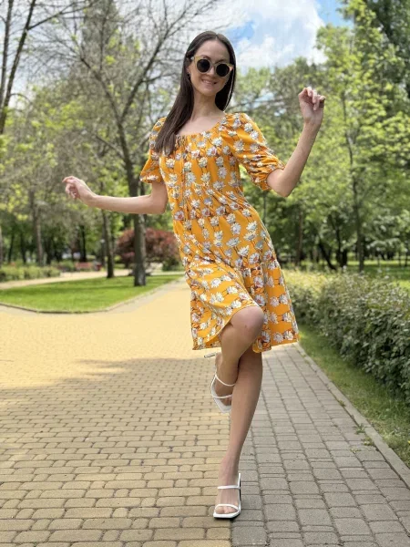 CAT ORANGE Сукня міні Віскоза/поліамід жовтий