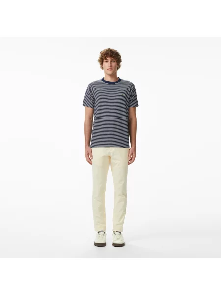 Lacoste T-Shirt Z Okrągłym Dekoltem W Paski Regular Fit granatowy
