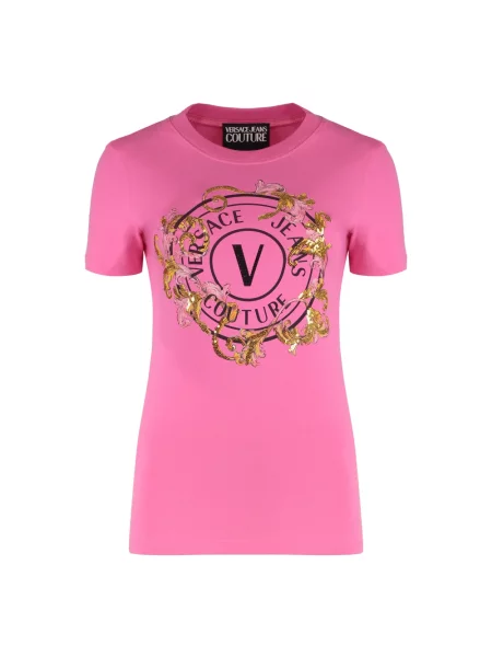 Koszulka Versace Jeans Couture z nadrukiem różowa