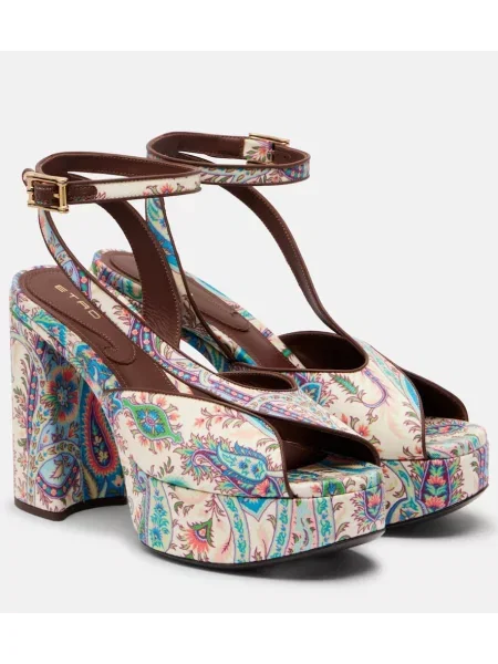 Platno sandali Etro s platformo s paisley potiskom
