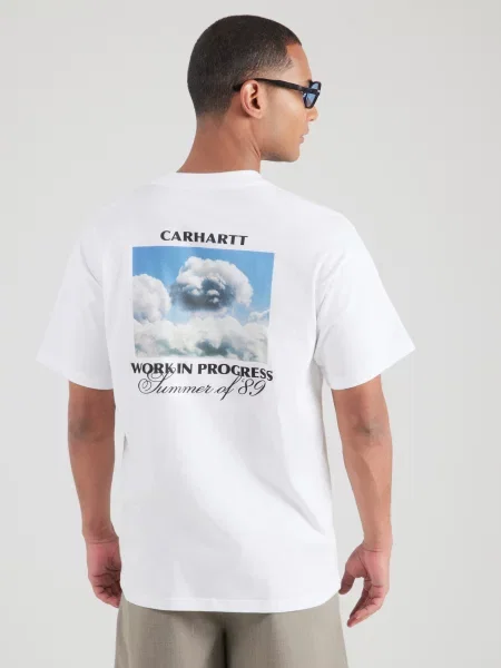 Carhartt WIP Tričko Warm Views azúrová / svetlooranžová / čierna biela