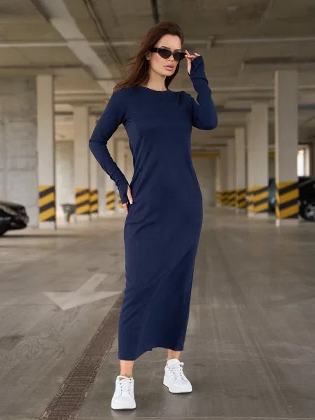 Сукня максі ISSA Plus темно-синій ангора синя