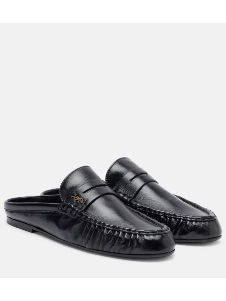 Papuci tip mules Saint Laurent din piele negru