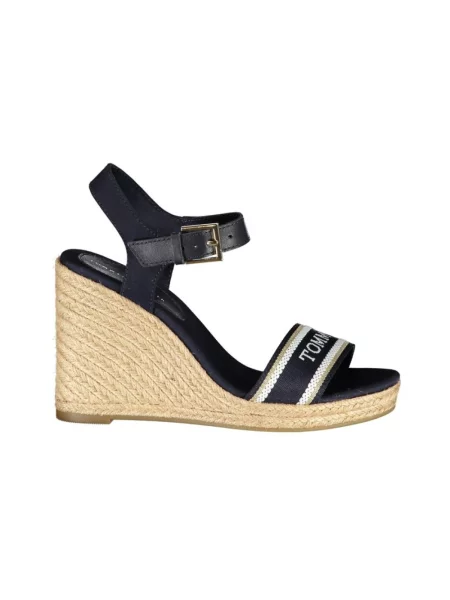 Espadryle Tommy Hilfiger na koturnie skórzane niebieskie