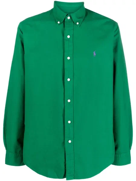 Iš natūralios odos raštuotos polo marškinėliai Polo Ralph Lauren su sagtimis mėlyna