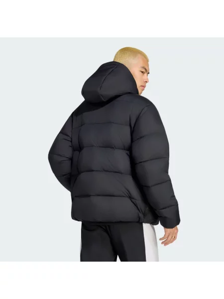 Péřová bunda Juventus Turin Climawarm 3 Stripes s kapucí černá