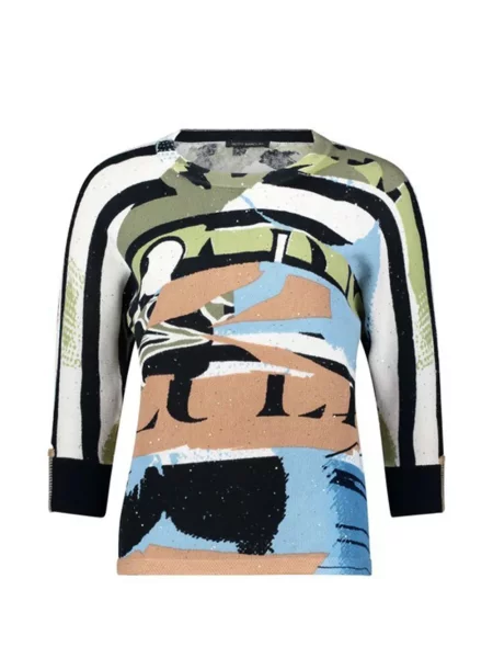 Pulover Betty Barclay cu imagine cu mâneci trei sferturi cu imprimeu abstract alb