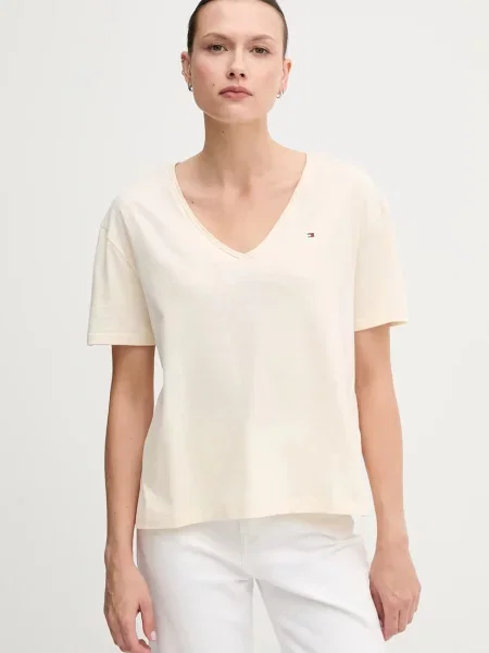 Тениска Tommy Hilfiger дамска бежово