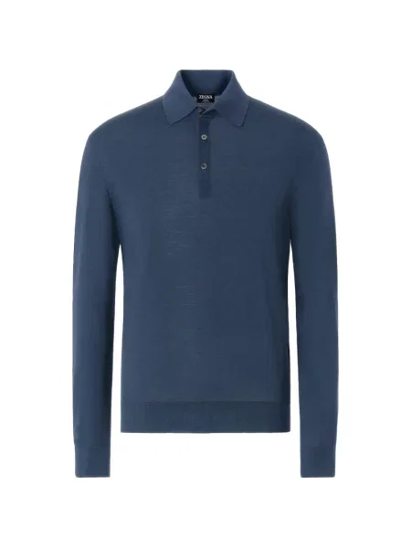 Tricou polo Zegna de lână albastru