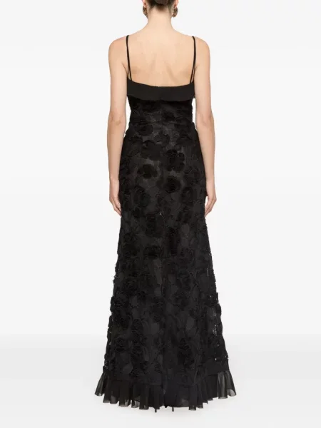 Rochie maxi Nissa cu model floral cu volane negru
