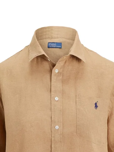 Tricou Polo Ralph Lauren din piele cu broderie în carouri maro