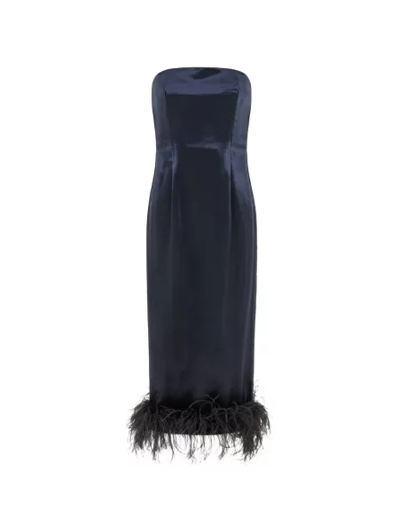Rochie midi 16arlington de catifea cu pene albastru