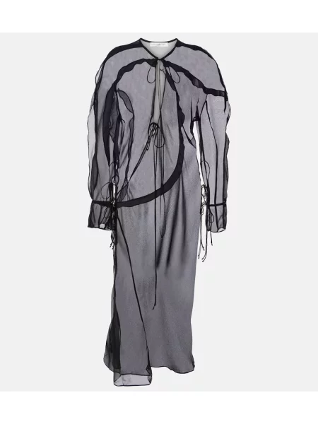 Rochie midi Christopher Esber de mătase cu volane până la genunchi negru