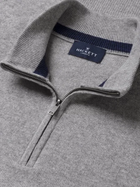 Pulover Hackett de jumătate de fermoar gri