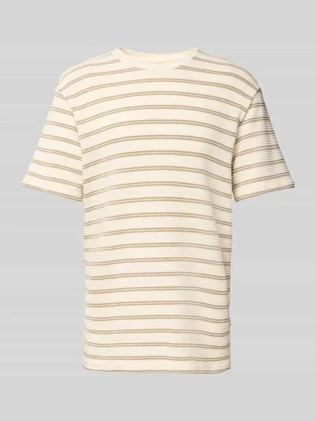 T-shirt z prążkowanym okrągłym dekoltem model ‘IAN’ Only & Sons beżowa