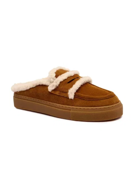 INUIKII Mules încălțăminte | shearling | piele întoarsă maro
