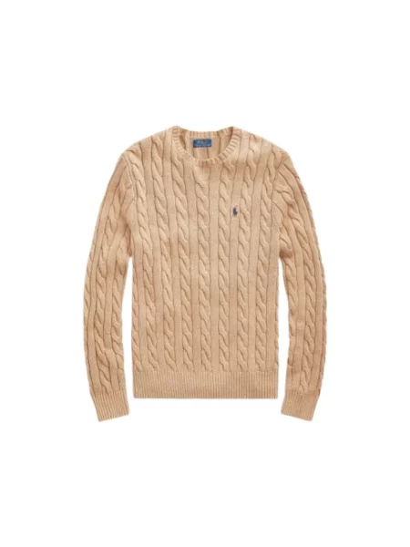 Sweter z dzianiny z wyhaftowanym logo Polo Ralph Lauren beżowy
