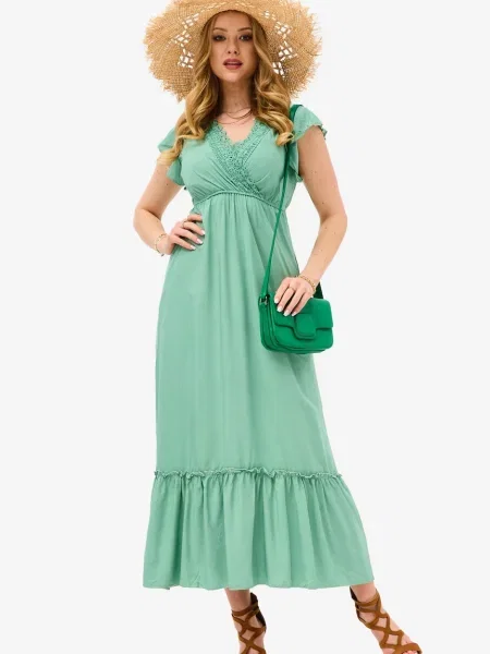 Rochie maxi Resti din dantelă lungă de costum verde