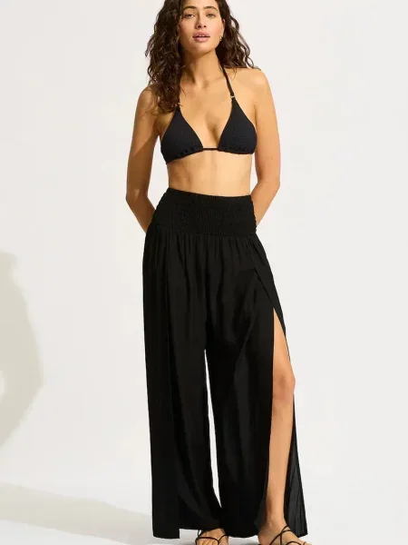 Seafolly pantaloni de femei din vâscoză Shirred Waist Wrap negru