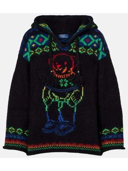 Pulover Polo Ralph Lauren de lână cu glugă negru