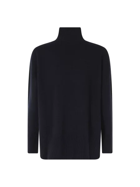 Lniany sweter z golfem Roberto Collina niebieski