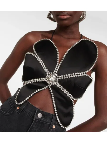 Top Area de cristal cu gât halter negru