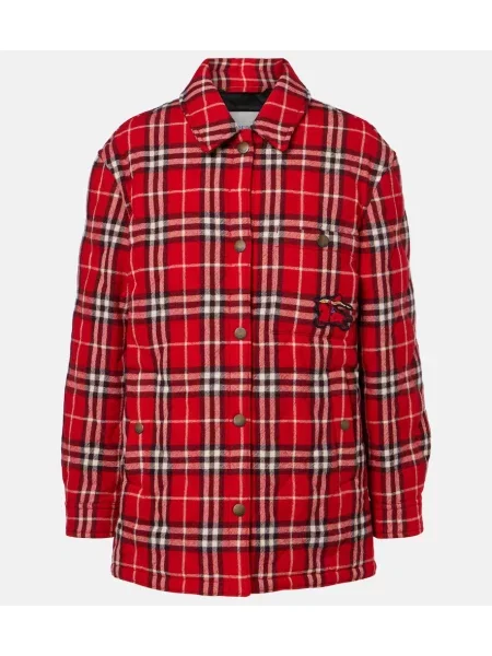 Volnena jakna Burberry s karirastim vzorcem rdeča
