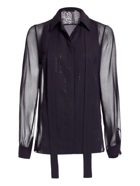 Cămașă Elie Saab de mătase cu dungi negru