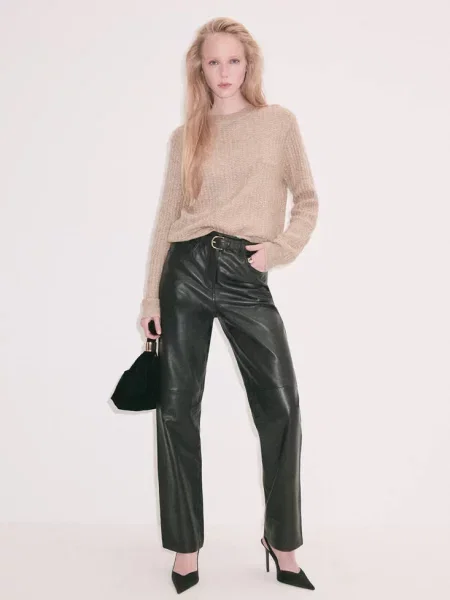 Sweter z ażurowej dzianiny w jodełkę średni Kobieta M MANGO brązowy