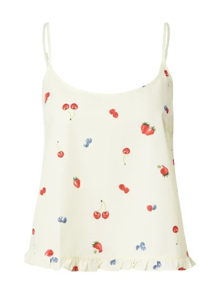 Hunkemöller Tričko na spaní pastelově žlutá / zelená / bobule červená