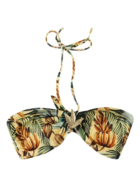Bikini Farm Rio cu imagine cu imprimeu tropical cu gât halter galben