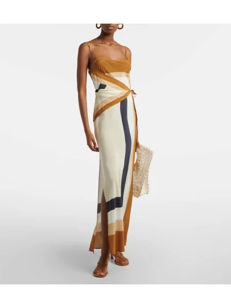 Rochie maxi Sir de mătase cu imagine de costum