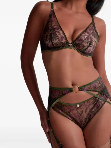 Curea Aubade cu broderie cu motiv cu inimi verde