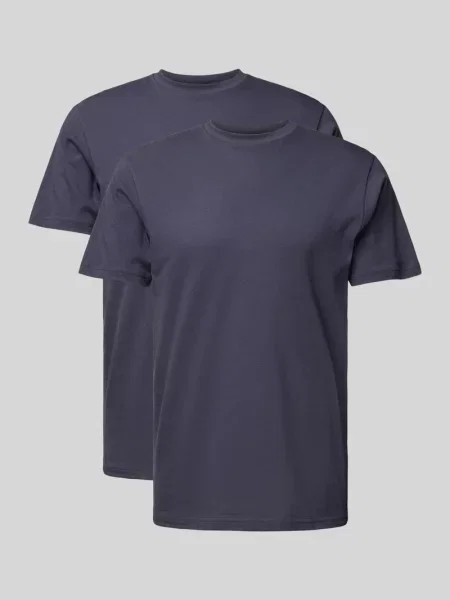 T-shirt z prążkowanym okrągłym dekoltem Ragman granatowa