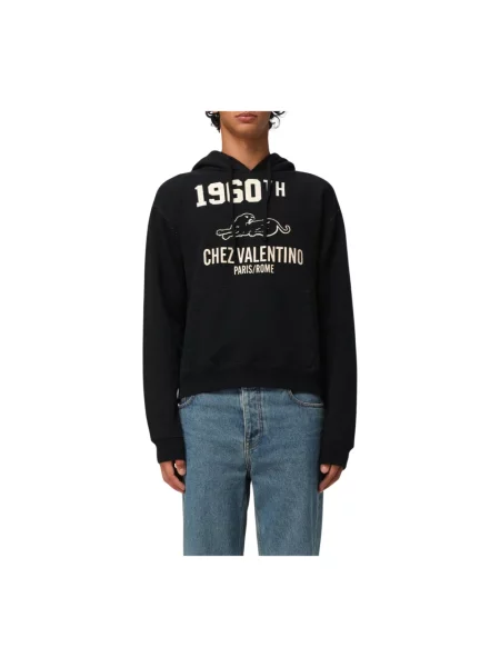 Lniana bluza z kapturem Valentino czarna