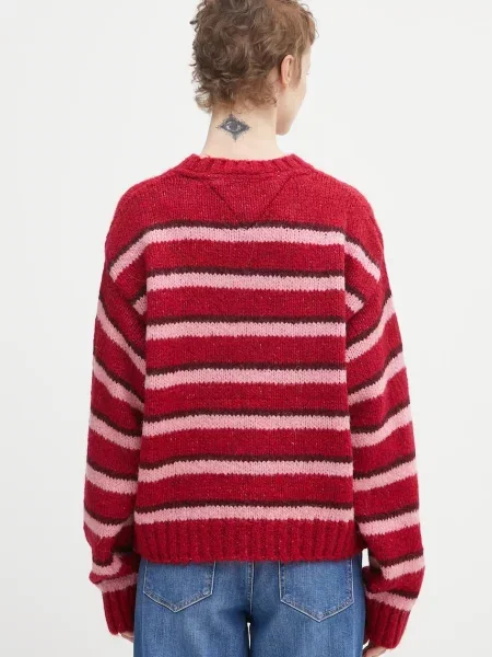 Tommy Jeans pulover din amestec de lână de alpaca femei negru roșu