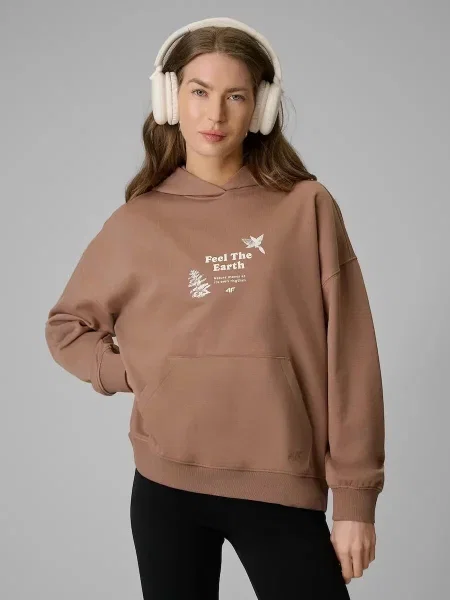 Bluza dresowa loose z kapturem 4F brązowa
